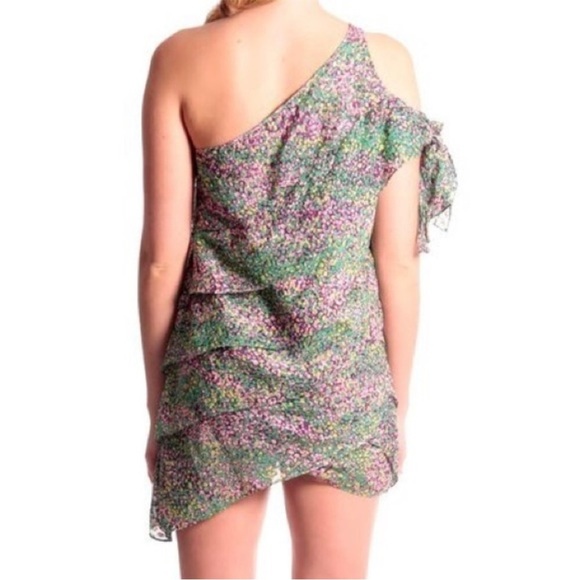 BCBG Women's Mini Dress Tiered Layered Ruffle One Shoulder Tie Sleeve Pale blue - Picture 15 of 16